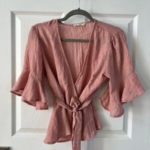 Salt + Soul Pink Wrap Blouse with Flared Sleeves